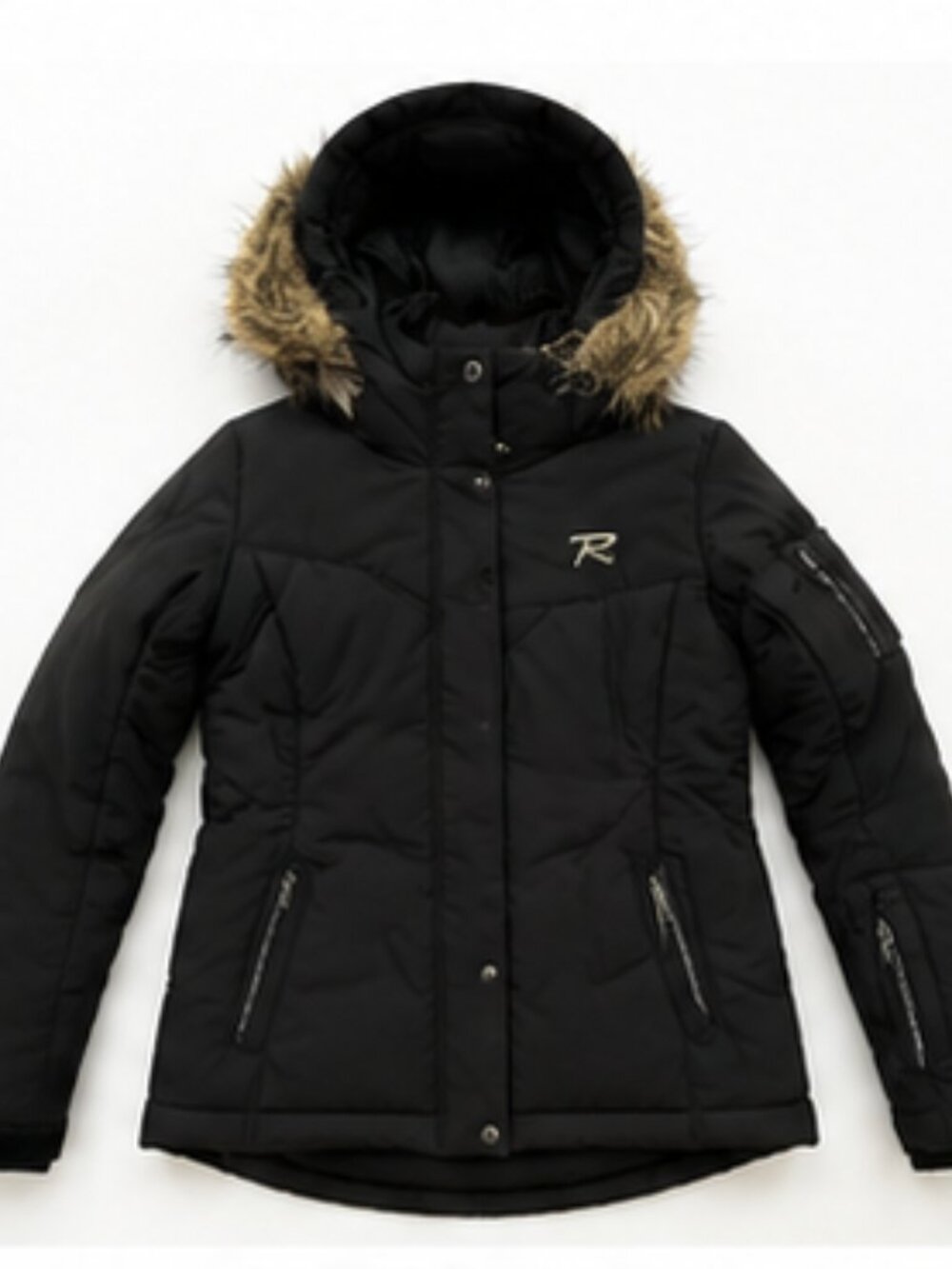 Rossignol Sky Down Women’s Black Ski Jacket Fur Hood Size M